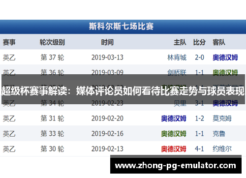 超级杯赛事解读：媒体评论员如何看待比赛走势与球员表现