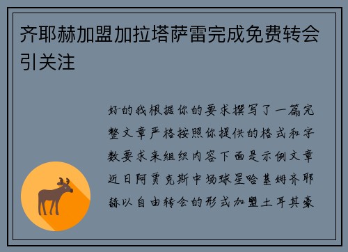 齐耶赫加盟加拉塔萨雷完成免费转会引关注